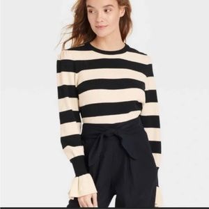 Who What Wear Black and Cream Striped Sweater - Size Large
